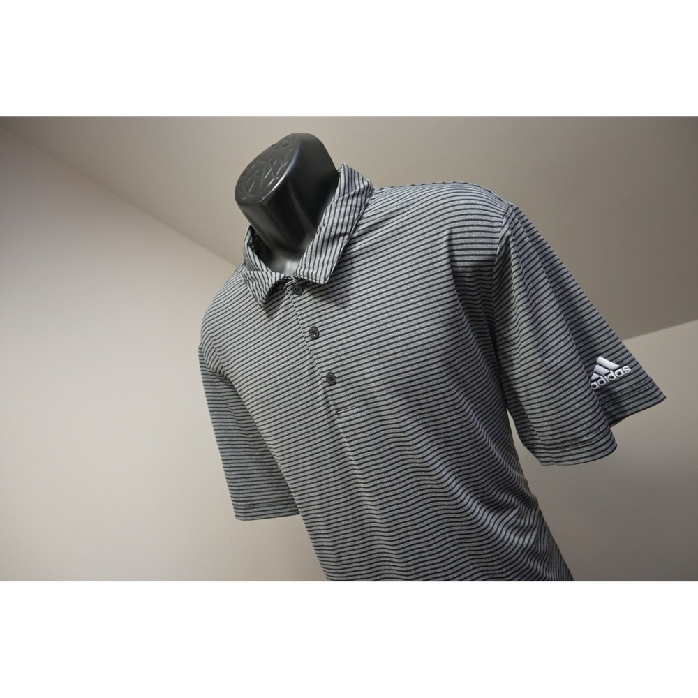 Adidas Golf Polo Shirt Mens XL Grey Black Striped Performance Short Sleeve